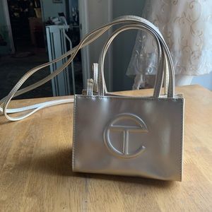 Telfar small gold shopping bag